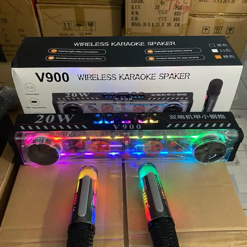 Loa karaoke bluetooth V900,công suất 20w  tặng kèm 2 míc không dây, đèn led cảm ứng theo nhạc Nghe Nhạc Củ Loa 1