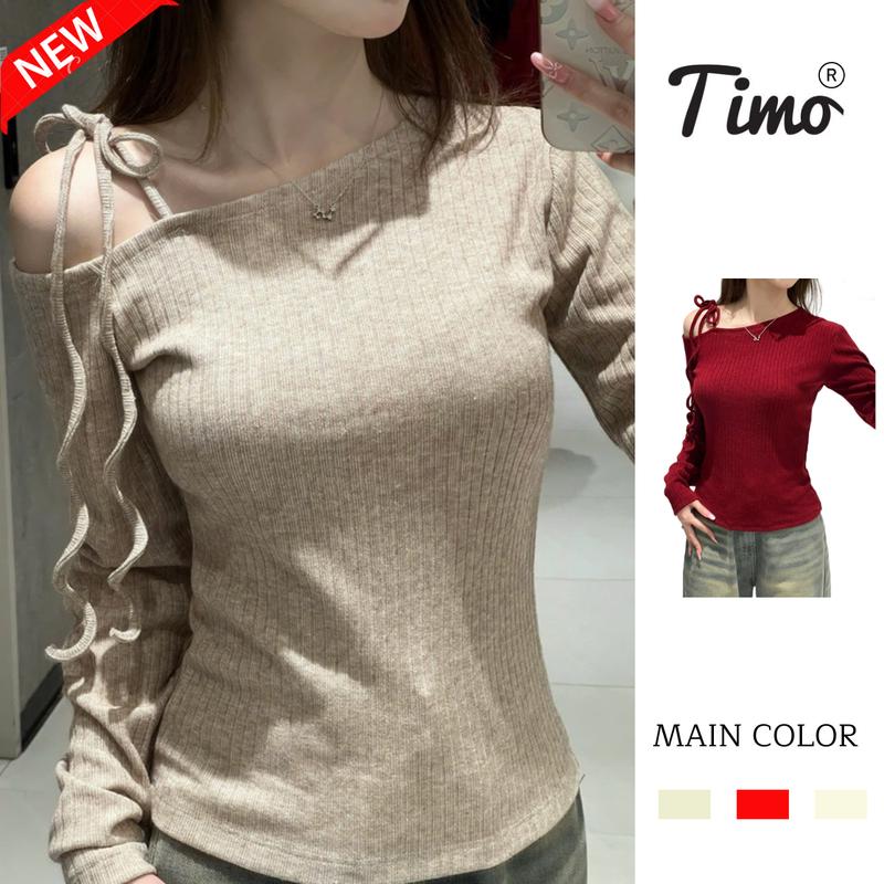 [DEAL HỜI GIÁ TỐT] Áo Len Trễ Vai tay dài, Áo len dài tay trễ vai thắt dây nơ cách điệu ôm body chất Len Lông Thỏ dày dặn Hot Trend phong cách dễ thương, gợi cảm AOT200