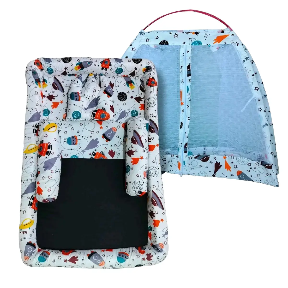 kasur bayi plus fiber motif roket twil hitam Bayi Baru lahir Bayi Balita Cewek Cowok bunda bantal Katun Tidur Guling