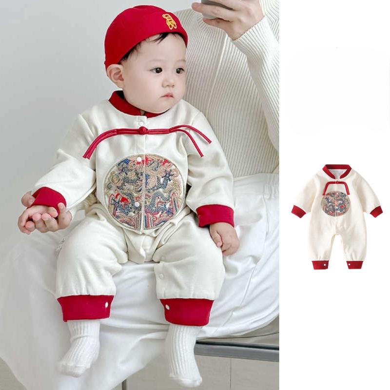 Quần Áo Trẻ Em, Bộ Sưu Tập Mới Mùa Thu Và Mùa Đông, Cho Bé Trai Và Bé Gái, Bộ Áo Liền Quần Dài Tay Dày Dặn, Phong Cách Trung Quốc, Áo Liền Quần Ấm Áp, Thích Hợp Cho Các Dịp Lễ Hội Mùa Xuân, Quần Áo Đi Chơi