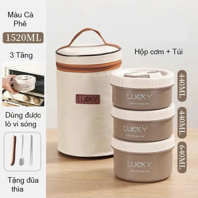 ￼{1}Hộp đựng cơm giữ nhiệt văn phòng lúa mạch Lunch box 3 tầng Inox 304 chống gỉ cao cấp, sang trọng, bảo hành 12 tháng bentobox
