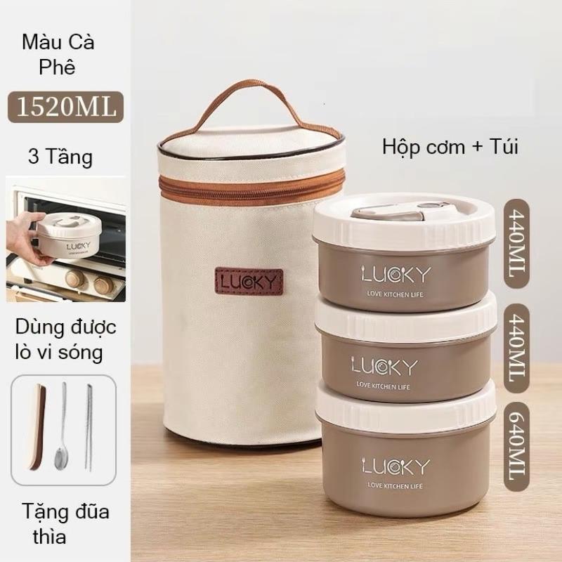 ￼{1}Hộp đựng cơm giữ nhiệt văn phòng lúa mạch Lunch box 3 tầng Inox 304 chống gỉ cao cấp, sang trọng, bảo hành 12 tháng bentobox 0