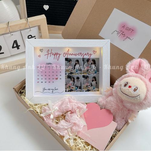    TẶNG HỘP + THIỆP + ĐÈN + RƠM   KHÔNG CÓ GẤU - Khung ảnh thiết kế để bàn kỷ niệm sinh nhật thiết kế theo yêu cầu làm quà tặng cưới gương tranh đá tranh  den ảnh  ép cổng ghép 4 tài khung  tranh 