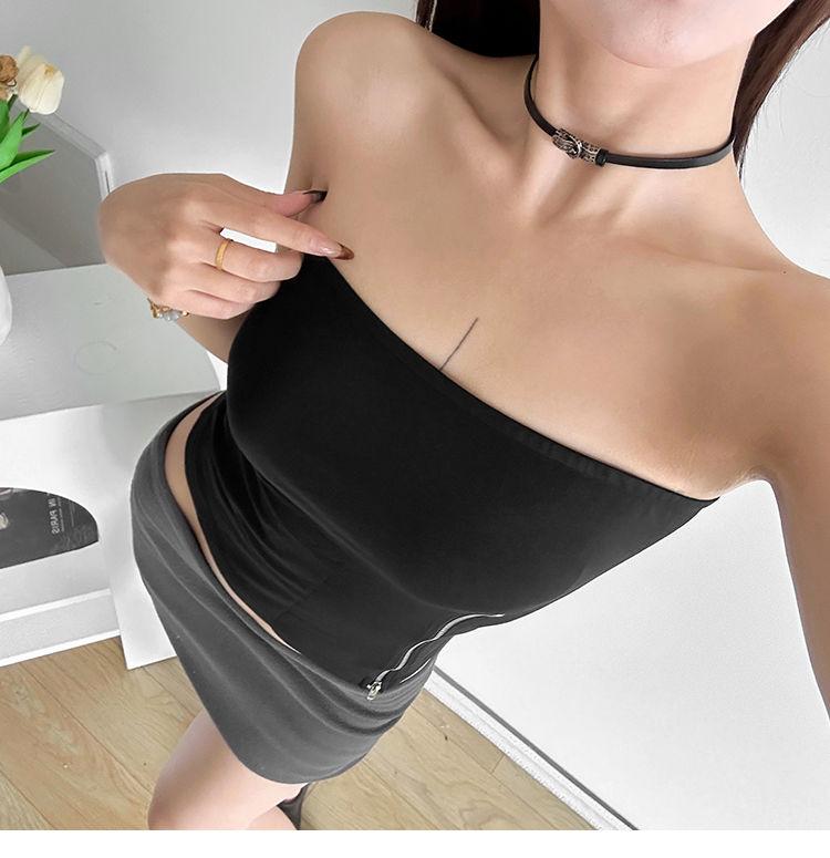 Product Introduction of 2025cutenew Sweet Cool Wind Mist Elegant Light Yarn All-Match Fishtail Skirt Women's Zip Tube Top Slimming Vest Short Top 12