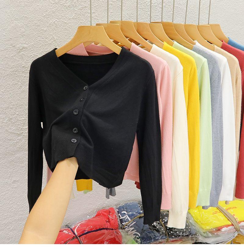 Product Introduction of Áo Khoác Cardigan Dệt Kim, Cổ Chữ V, Ngắn, Dành Cho Nữ, Hàng Mới Về Mùa Thu 2024, Màu Trơn Áo Len Bên Ngoài, Áo Len Dài Tay Women Top 5