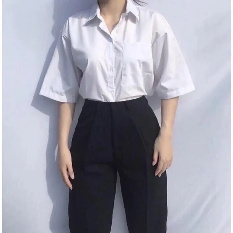 Áo sơ mi học sinh nam, nữ Cotton cộc tay 2