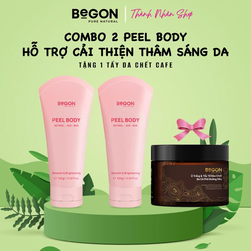 [Combo 2 Tuýp] Kem Peel Body Retinol Tặng 1 Hủ Tẩy Da Chết Cà Phê 300gr BEGON [Peel Được 2 Tay 2 Chân]