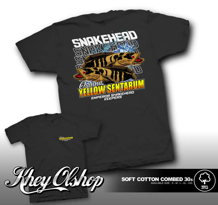 Kaos Baju SNAKEHEAD FISH THE PREDATOR KAOS IKAN CHANNA Marulioides Yellow Sentarum Keepers Terlaris