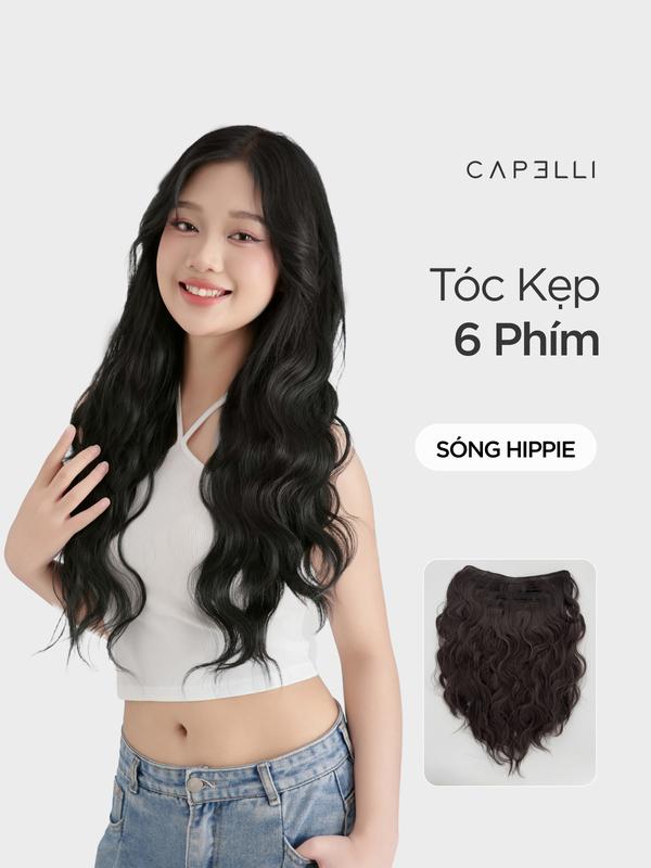 Bộ Tóc Kẹp 6 Phím CAPELLI Xoăn Sóng Hippie 45cm