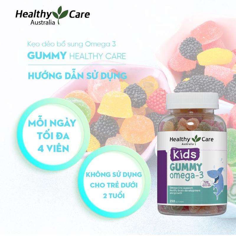 Kẹo dẻo Healthy Care Kids Gummy Omega-3 tăng thị lực phát triển trí não 250 viên Úc 6