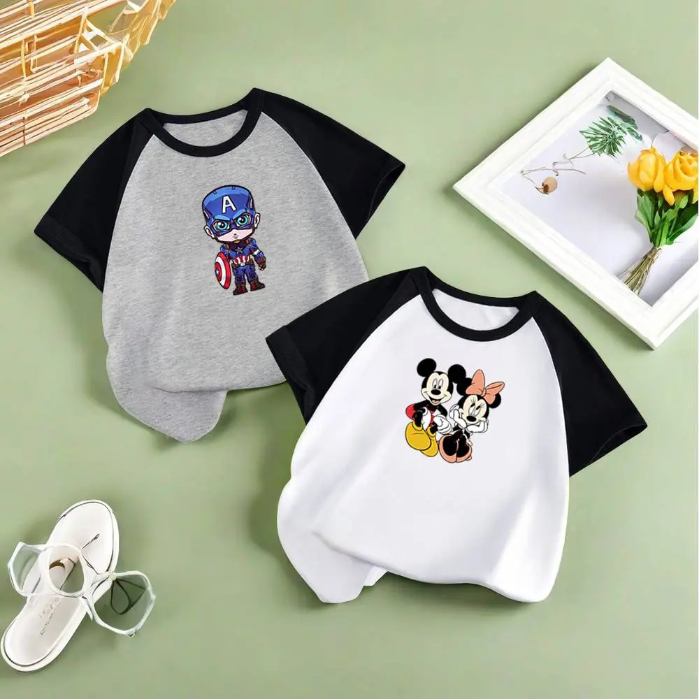 Kemeja-T Bercetak Kartun, untuk Kanak-kanak Lelaki dan Perempuan, Leher Krew, Penyekat Warna, Baju Atasan Lengan Pendek, Pakaian Kasual, Sesuai untuk Kanak-kanak Berumur 3-12 Tahun, [COD]
