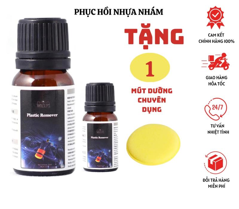   Tặng kèm mút lau  Chai phục hồi nhựa đen nhựa nhám bạc màu xe máy xe ô tô Plastic Remover 10ml Sơn 