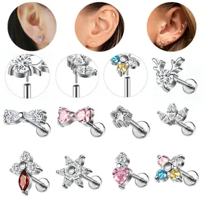 1 Pc Stainless Steel Lip Stud 16G Lip Piercing Plug-in Labret Piercing Flower Labret Stud Silver Body Jewelry
