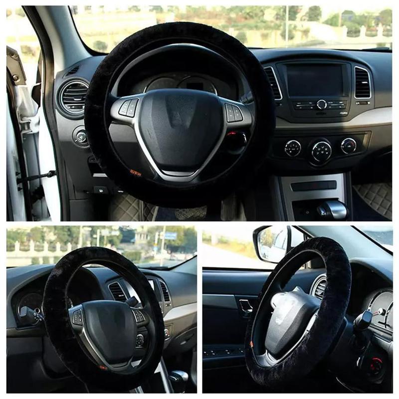 Product Introduction of High Quality Warm Car Steering Wheel Cover Gearshift Handbrake Cover Plush Thick Black Protector Super Women Decoration Soft Pink Man 12