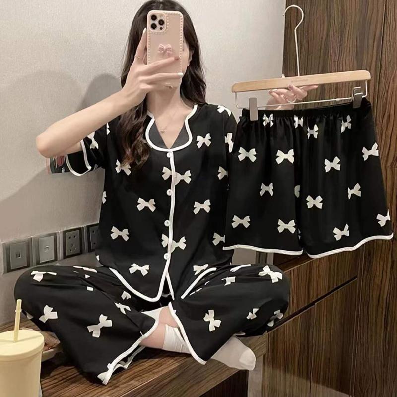 Product Introduction of 2024 TikTok Live Hot Sale Three-Piece Pajamas for Women Cute Cartoon Ding Dong Bear Casual Loungewear Set 14