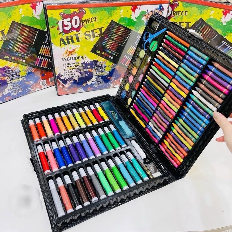 Hộp Màu 150 Chi Tiết Đủ Loại Màu Từ Bút Chì, Màu Sáp, Màu Nước, Nhiều Màu Sắc Cho Bé Tập Tô Thoả Sức Sáng Tạo