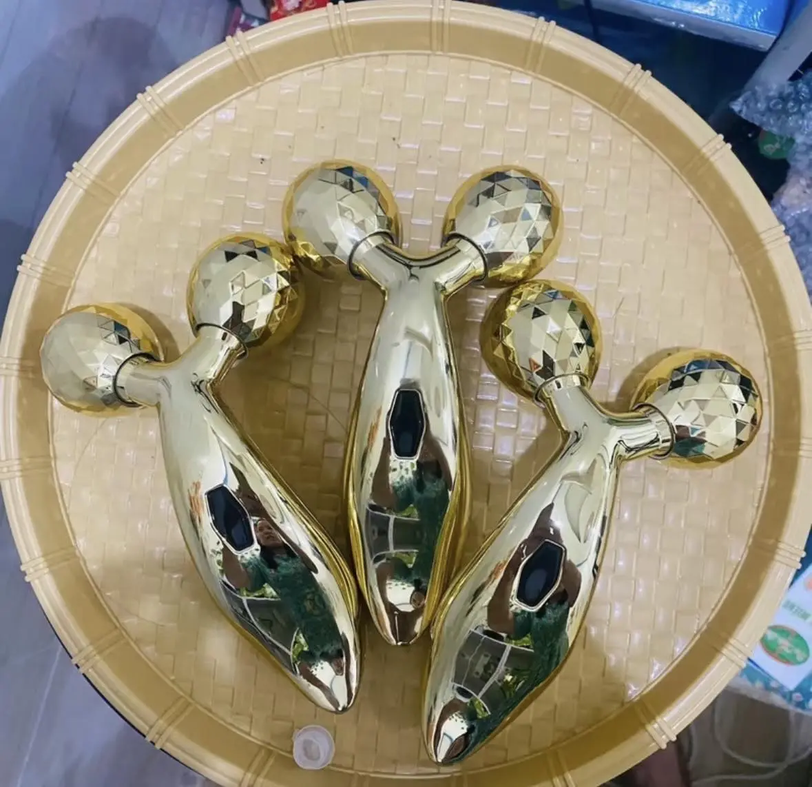 Con lăn mát xa 2 bi màu vàng  Hàn Quốc Cầm Tay- cây lăn mát xa Hàng Chắc Chắn Không Lo Tuột Bi Khi Mát Xa, dụng cụ xoa bóp thủ công