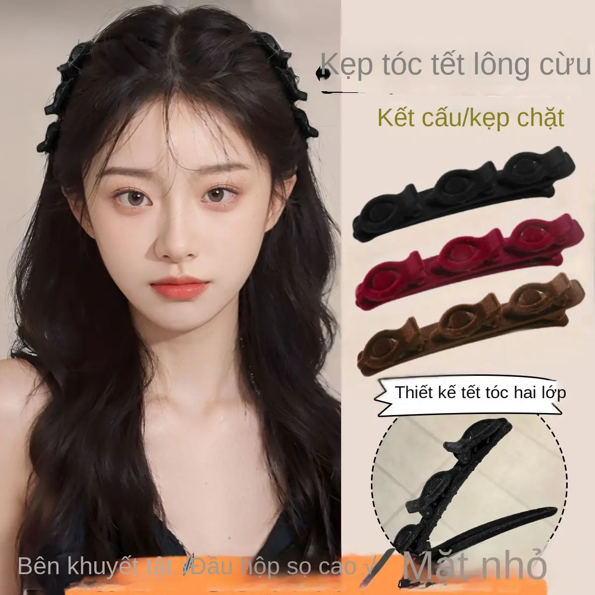 Kẹp Tóc Để Bện Tóc Mái, Chất Liệu Nhung, Kẹp Mỏ Vịt, Có Màu Đen, Đỏ Và Nâu, Kẹp Tóc Bện, Ngọt Ngào Và Thời Trang, Thích Hợp Cho Tóc Mái Bên Và Tóc Con, Kẹp Tóc Thắt Nơ Cho Nữ