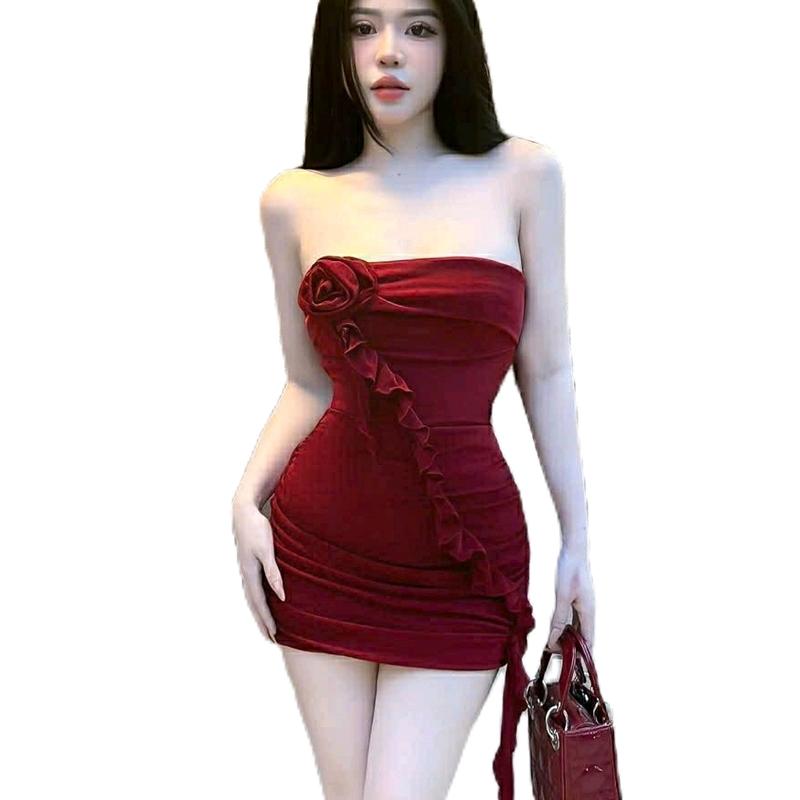 Đầm body đầm ống tua rua phối hoa sang trọng dd288 (Có mút) Nữ Women