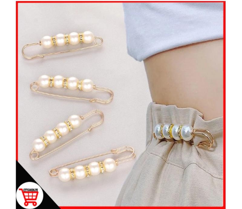 Product Introduction of City Goods 1pc Pearl Brooch Tightening Waistband Pin Opening Bottom Metal Pearl Cute Brooch Pin Jewelry 1