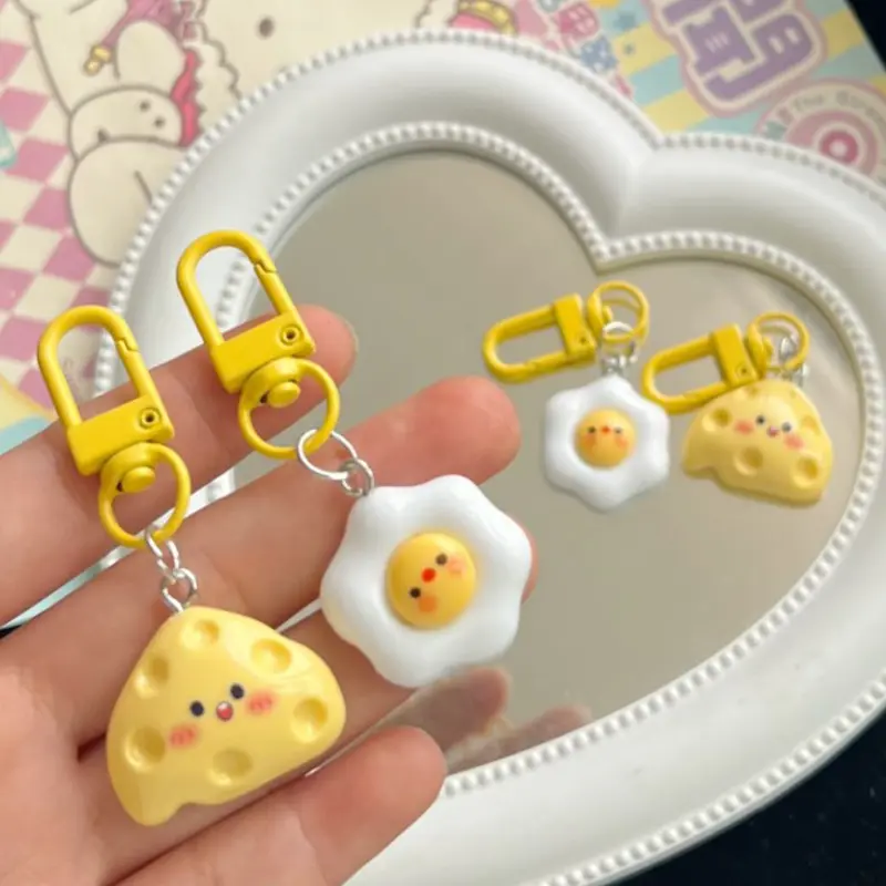 Móc Khóa Dễ Thương Với Mặt Dây Chuyền Phô Mai Trứng Luộc, Móc Khóa Vui Nhộn, Hoạt Hình Kawaii, Móc Chìa Khóa Thực Phẩm Mô Phỏng, Quà Tặng 3