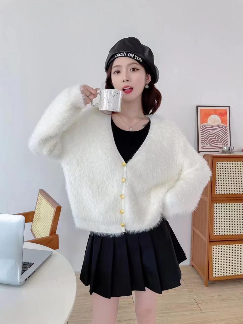 Product Introduction of Korean Style Pink Sweater Jacket Mohair Knitwear Loose Knit Cardigan croptop Knitted Sweater 10