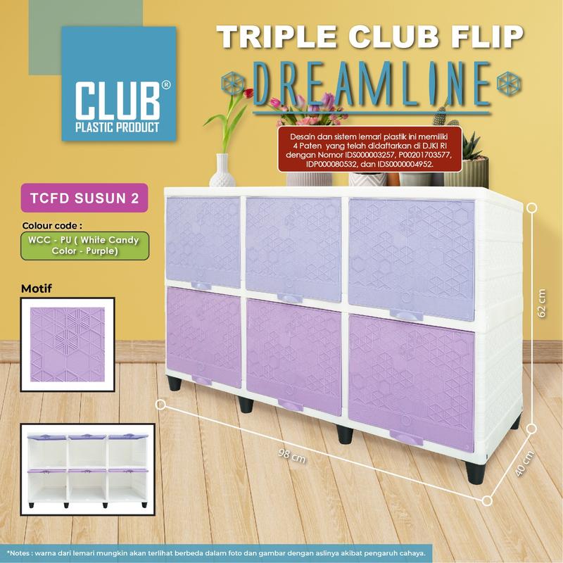 CLUB Triple Flip Cabinet Susun 2 - Lemari Plastik Pintu Geser - Lemari Laci Plastik Minimalis - Lemari Penyimpanan Serbaguna - Laci Penyimpanan Serbaguna - Lemari Plastik Multifungsi - Lemari Laci Plastik Club Furniture 2