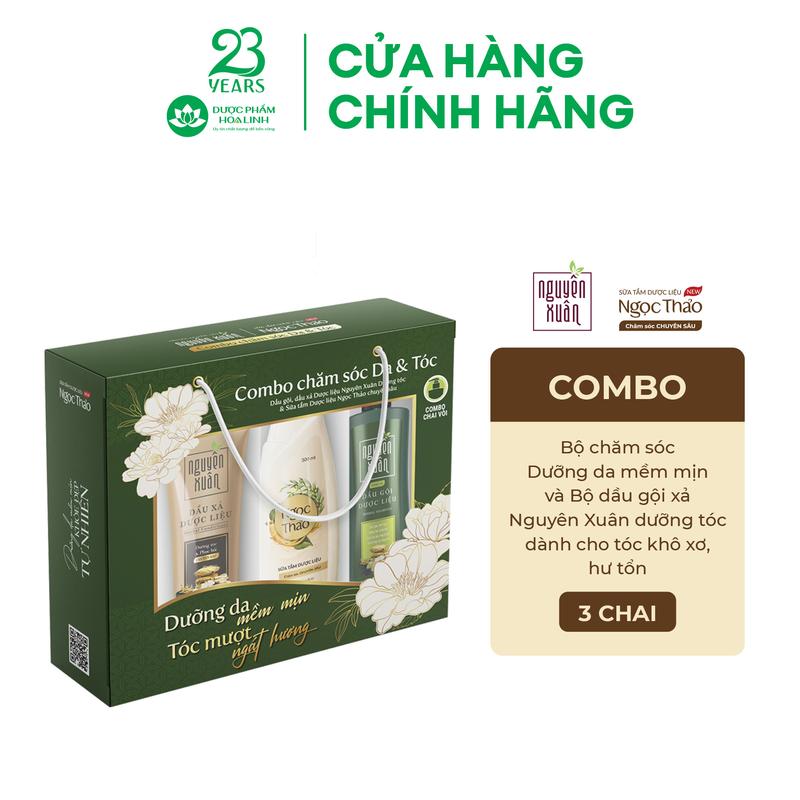 Combo chăm sóc Da & Tóc (1 Sữa tắm Ngọc Thảo chuyên sâu 300ml, 1 Dầu gội Nguyên Xuân dưỡng tóc 250ml, 1 Dầu xả 150ml)