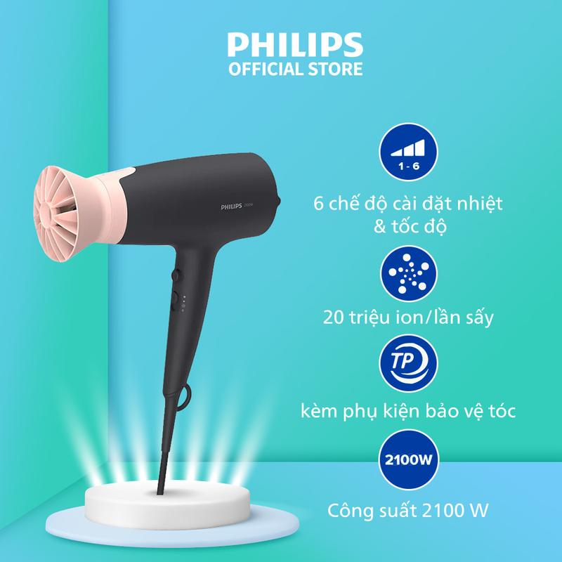 Máy sấy tóc Philips BHD350/10 - Công suất 2100W, phụ kiện ThermoProtect đi kèm - dành cho Nữ, Cho Bé