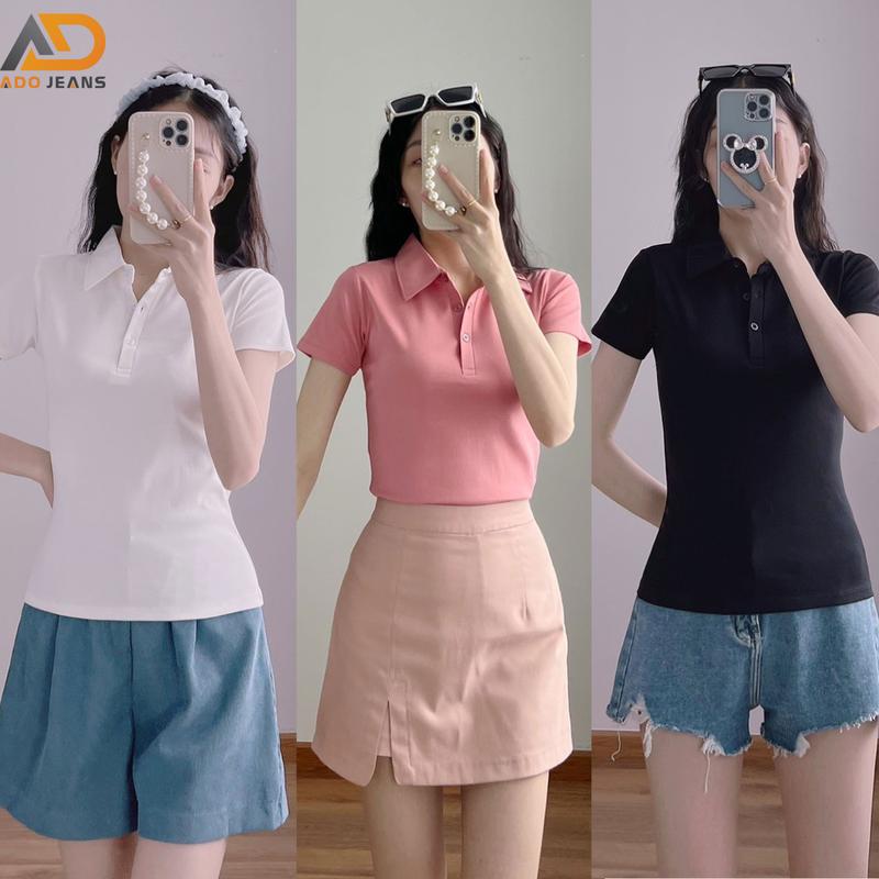 Áo thun Polo nữ có cổ sơ mi dáng ôm nhẹ vải Cotton mềm mịn Mã AT2011 Top Women