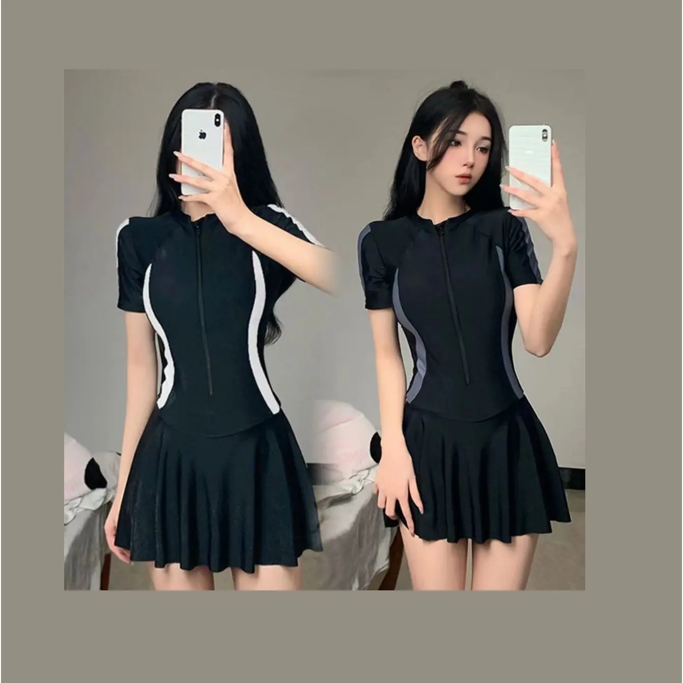 Precious One - BAJU RENANG perempuan dewasa lengan pendek dengan rok hitam - 6871