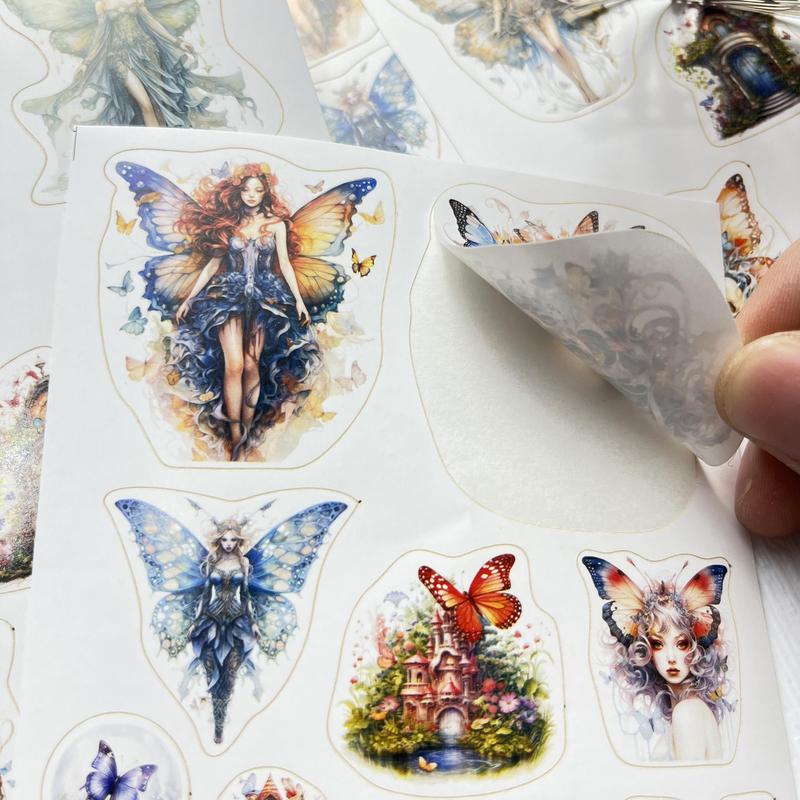 Cartoon Butterfly & Figure Pattern Sticker, 96pcs/set Waterproof Self Adhesive Decorative Sticker, Decor Sticker for Diy Scrapbooking Gift Greeting Card Water Bottle Laptop Phone 6