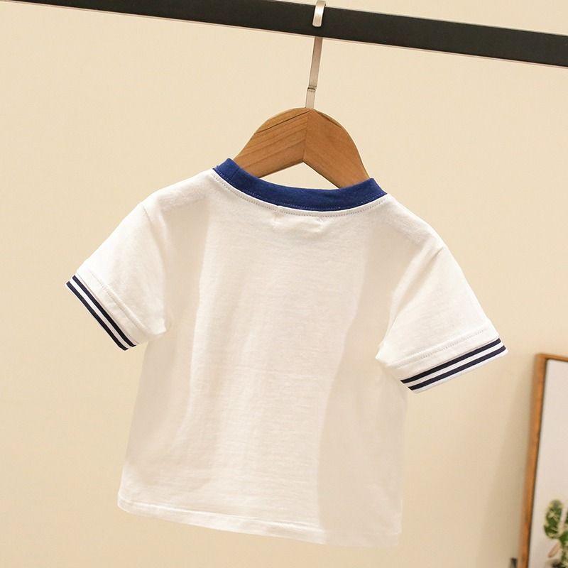 Product Introduction of Áo Thun Tay Ngắn Cho Trẻ Em, 100% Cotton, Mới, Hoạt Hình, Đẹp Trai, Trẻ Mới Biết Đi, Bé Trai, Thêu Máy, Màu Tương Phản, Thời Trang, Mùa Hè 2