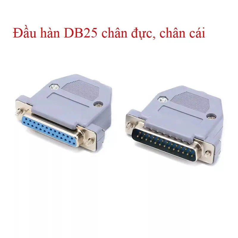 Đầu giắc hàn COM DB25 LPT chân Cái, Đực kèm vỏ ốp nhựa, Hàn cáp COM DB25 sang DB25, DB37, DB9 dùng cho máy công nghiệp
