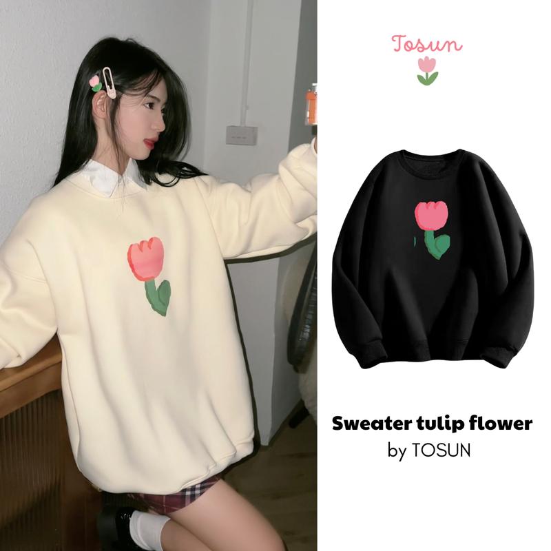 TOSUN Áo Sweater Tulip Nỉ Bông Cotton Form Rộng Unisex S03