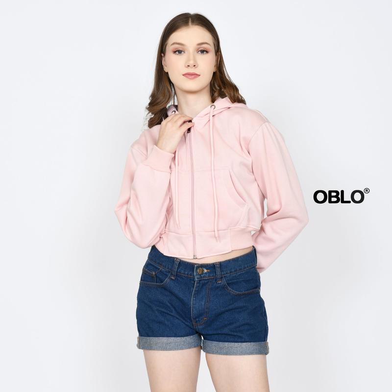OBLO Hoodie Crop Wanita Fllece All Size Fit Fleece Tebal Zipper 1