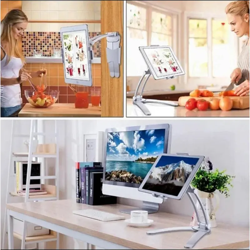 2 IN 1 Kitchen Desktop Tablet Stand Wall Mount Ipad Holder 4