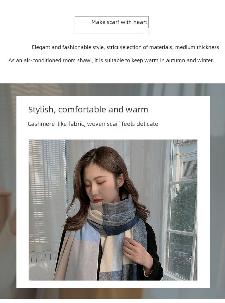 Product Introduction of New Plaid Scarf Women's Japanese and Korean Style Sweet Warm Scarf Fashion Shawl Autumn and Winter Artificial Cashmere Scarf enamel  pins selendang  bahu  klasik 2