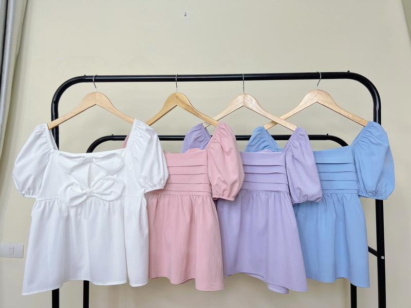 Áo sơ mi kiểu nữ babydoll chất đũi lì ngắn tay form rộng viền Hàn Quốc Kozoda SM296 Women Top