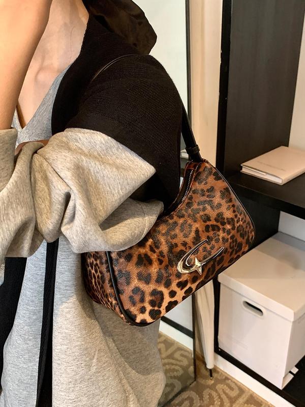 Women's Fashion Leopard Print Underarm Bag, Vintage Trendy Shoulder Bag, Casual Versatile Commuter Bag for Daily Use 3