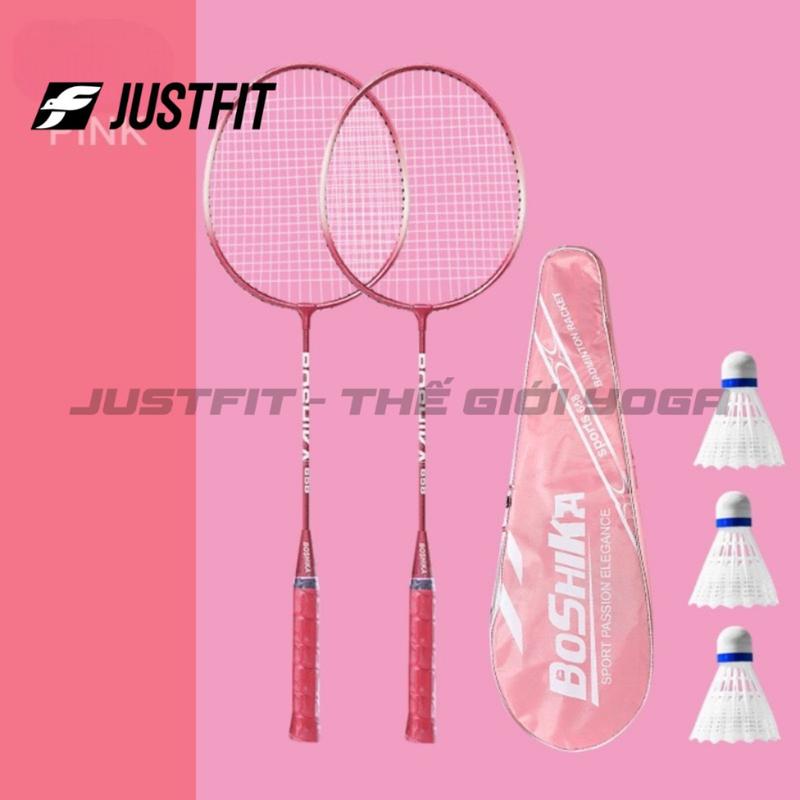 Bộ vợt cầu lông chính hãng Boshika giá rẻ căng sẵn Set 2 Vợt + 3 quả cầu lông Sport Cán Vợt Cao su