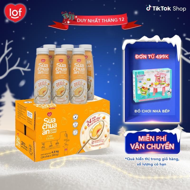   DATE 01 2026  SỮA CHUA ĂN ĐÓNG CHAI LOF VỊ ĐÀO ÍT ĐƯỜNG  THÙNG 24 CHAI X 200G  