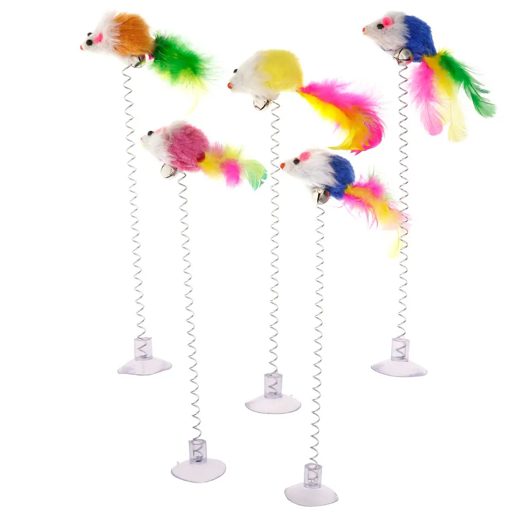 Funny Pet Toys Random Color Sucker with Spring Plush Mouse Cat Playing Toys