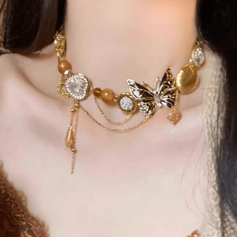 7158HT -Personality sunflower necklace, fashion retro, men's trend, retro beaded clavicle chain.