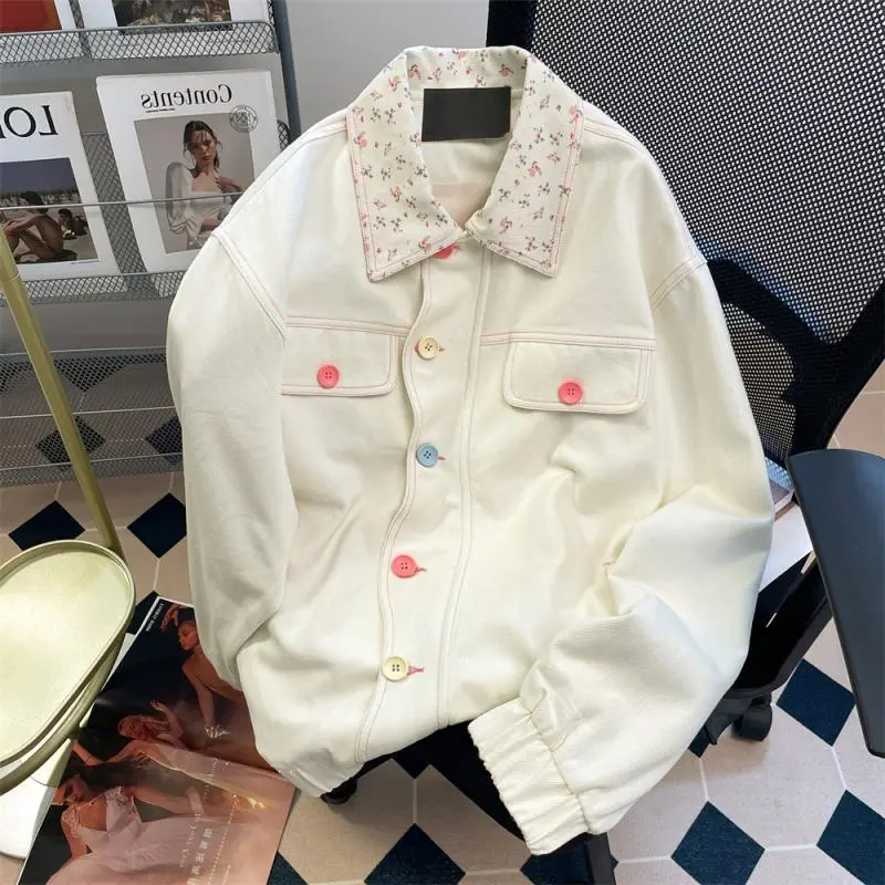 Áo Khoác Denim, Phong Cách Mỹ, Khâu Hoa Ngọt Ngào Phong Cách Bảo Hộ Lao Động, Dành Cho Nam Và Nữ, Thích Hợp Cho Mùa Xuân Và Mùa Thu, Dáng Rộng Vừa Vặn, Phong Cách Phương Tây, Áo Khoác Nhỏ