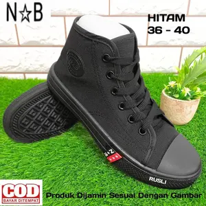 (COD) Sepatu Sekolah All Star Fashion  Sneaker Hitam Tinggi dan Pendek Bertali Anak Pria Wanita NB KLS