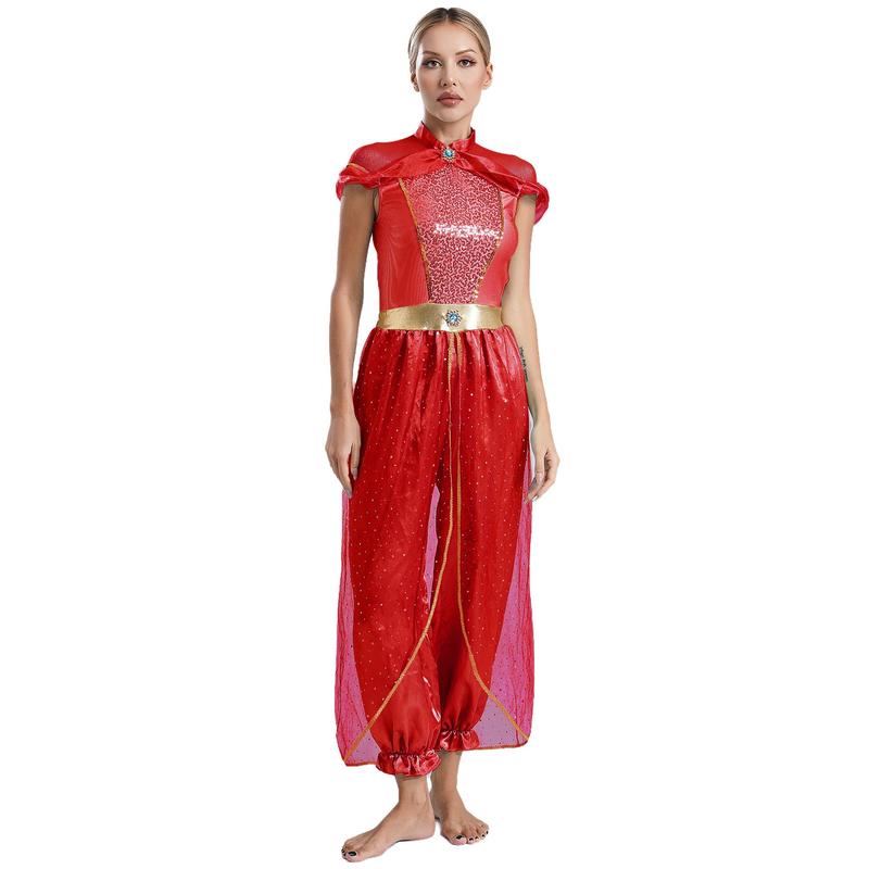 dPois Women Girls Arabian Princess Rompers Belly Dance Costume Cosplay Halloween Adult Fancy Dress Up 5