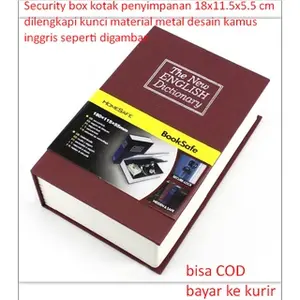 Security box kotak penyimpanan 18x11.5x5.5 cm dilengkapi kunci material metal desain kamus inggris seperti digambar