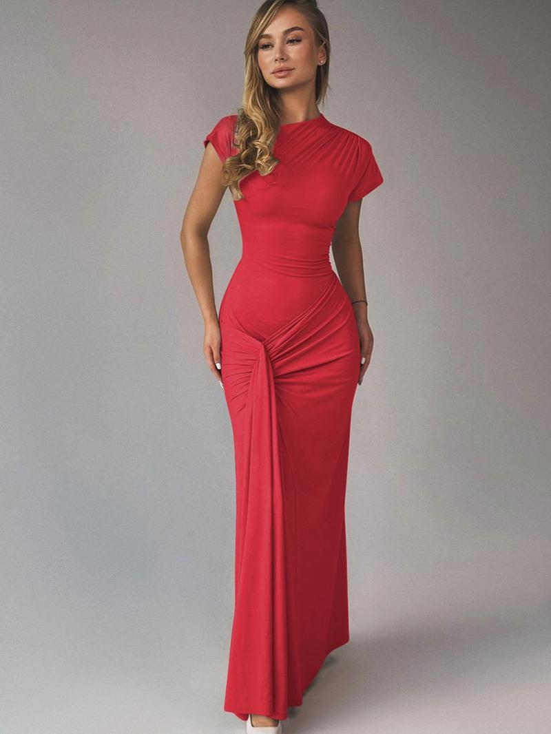 Product Introduction of Women's Plain Ruched Bodycon Dress, Elegant Tie Back Wrap Dress for Party Club Dating, Ladies Summer Clothes 3