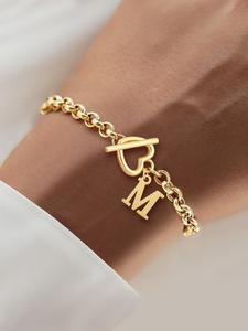 Pulsera con Diseño de Letras y Corazones, Joyería Elegante para Mujeres para Fiesta, Decoración Diaria de Ropa, Joyería Versátil y Exquisita para Regalo de Cumpleaños